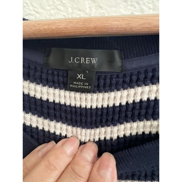 J Crew Waffle Knit Navy Stripe Sweater Relaxed Women XL Nautical Cotton - Picture 4 of 8
